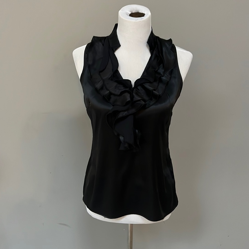 Black satin sleeveless blouse